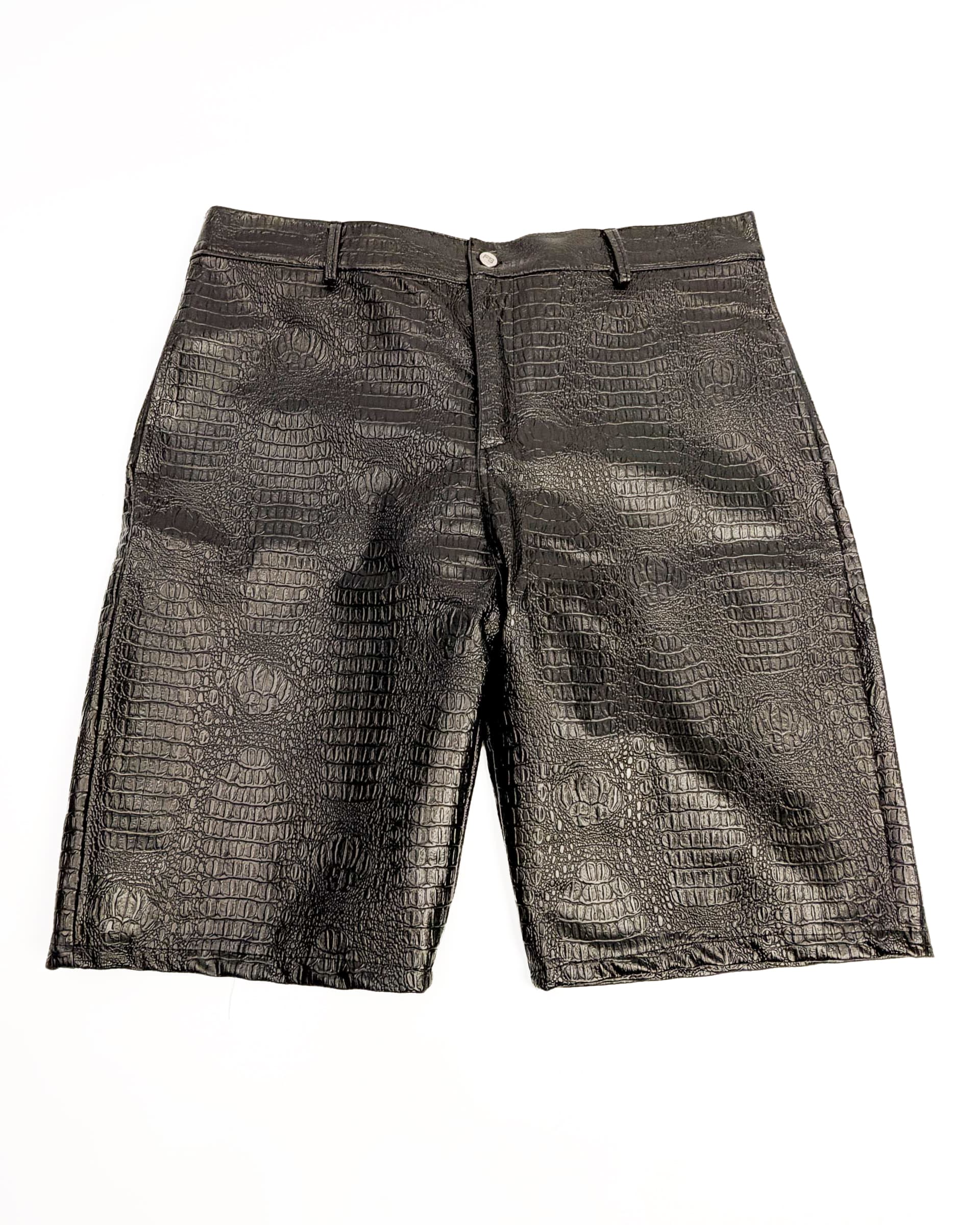 itsfatswag black croc leather shorts