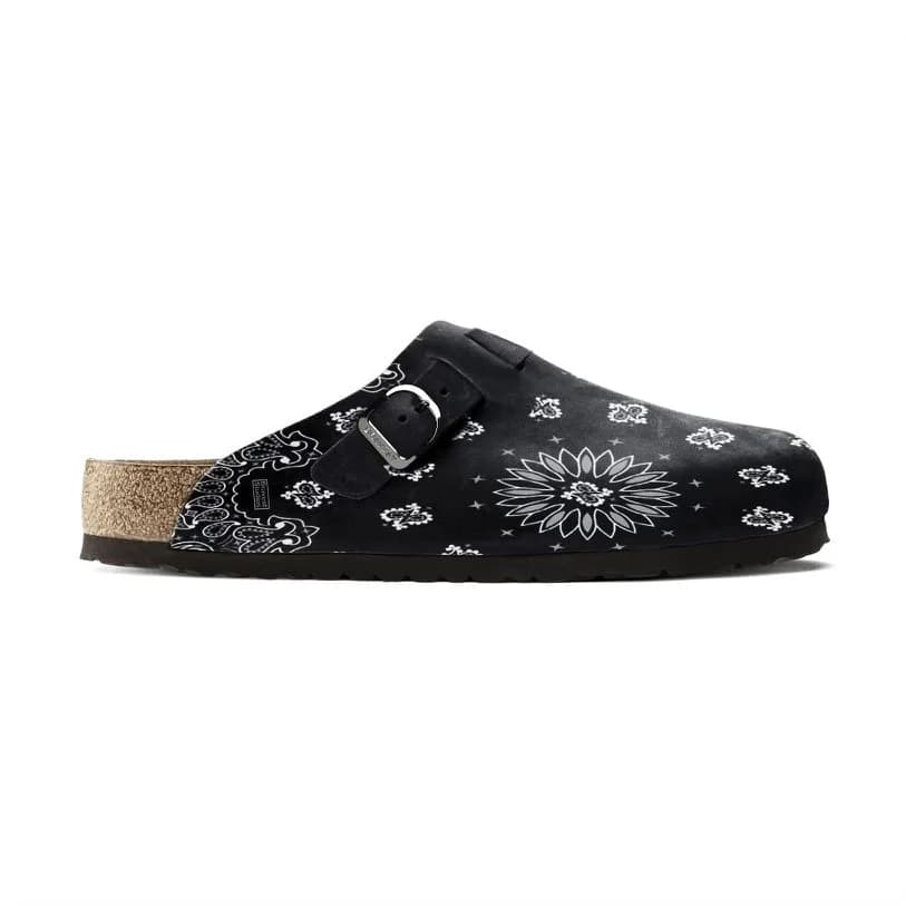 BLACK SUEDE PAISLEY CLOGS
