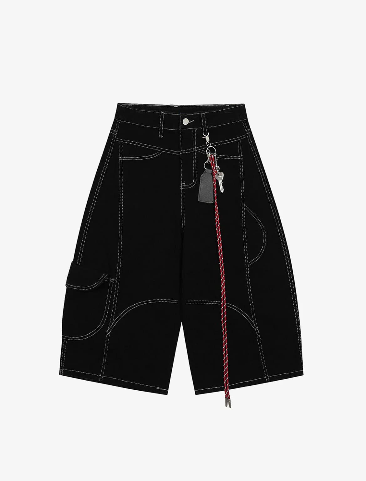 DENIM WELT EMBELLISHED CARGO JORTS BLACK