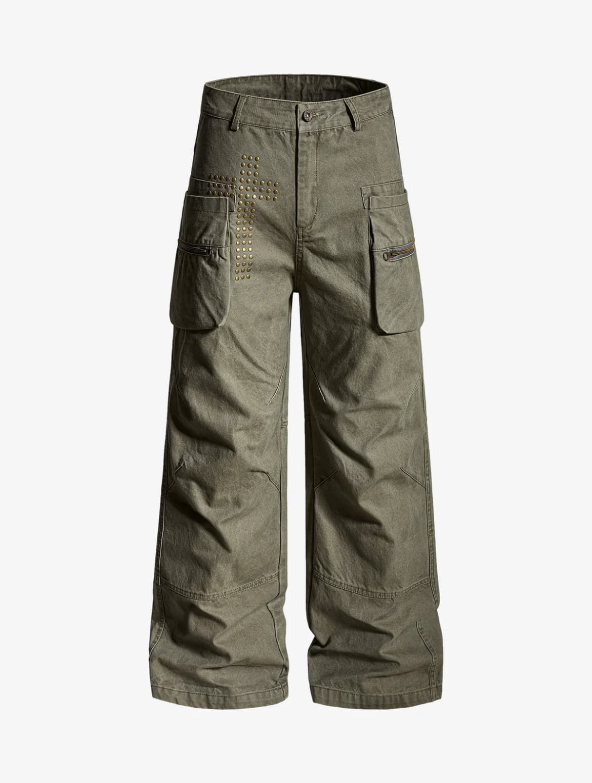 VINTAGE UTILITY STUDDED CROSS STRAIGHT LEG PANTS