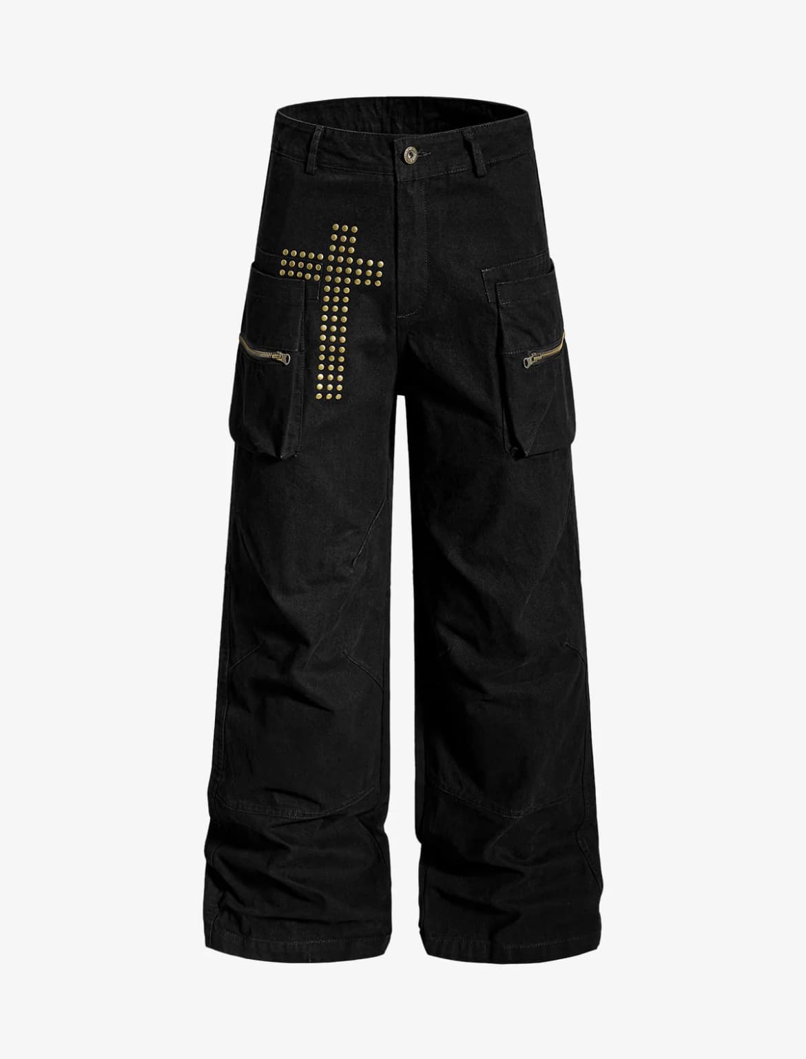 VINTAGE UTILITY STUDDED CROSS STRAIGHT LEG PANTS Pants BLACK
