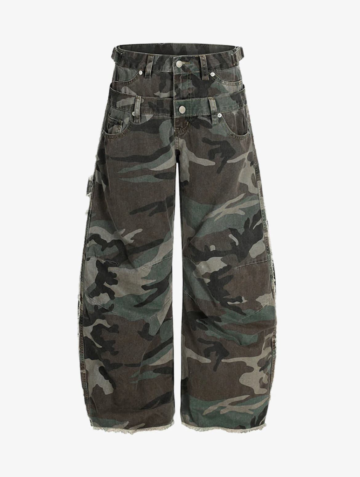 RETRO DOUBLE WAIST CAMOUFLAGE BARREL PANTS