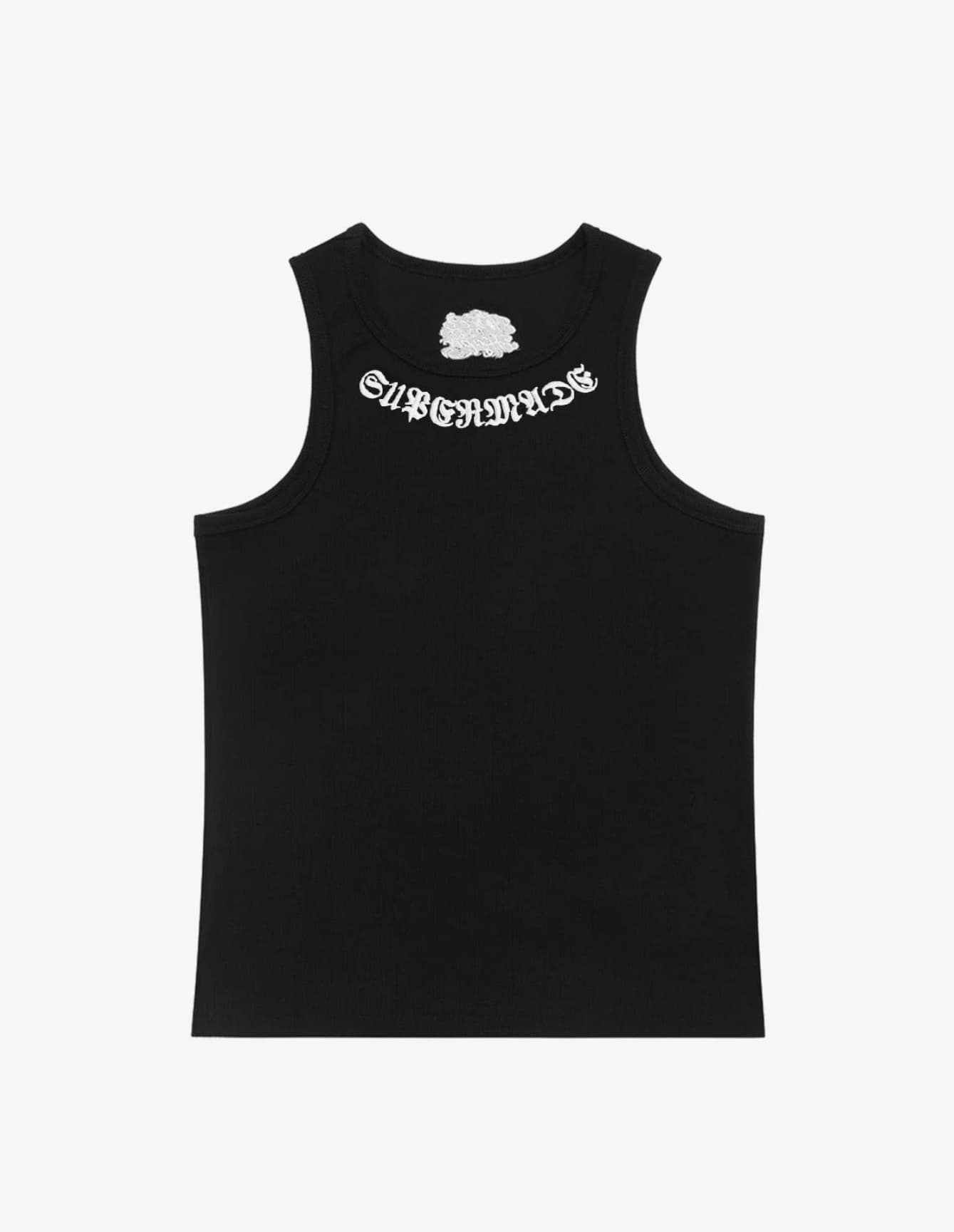 GOTHIC LETTERING EMBROIDERED RIBBED VEST BLACK