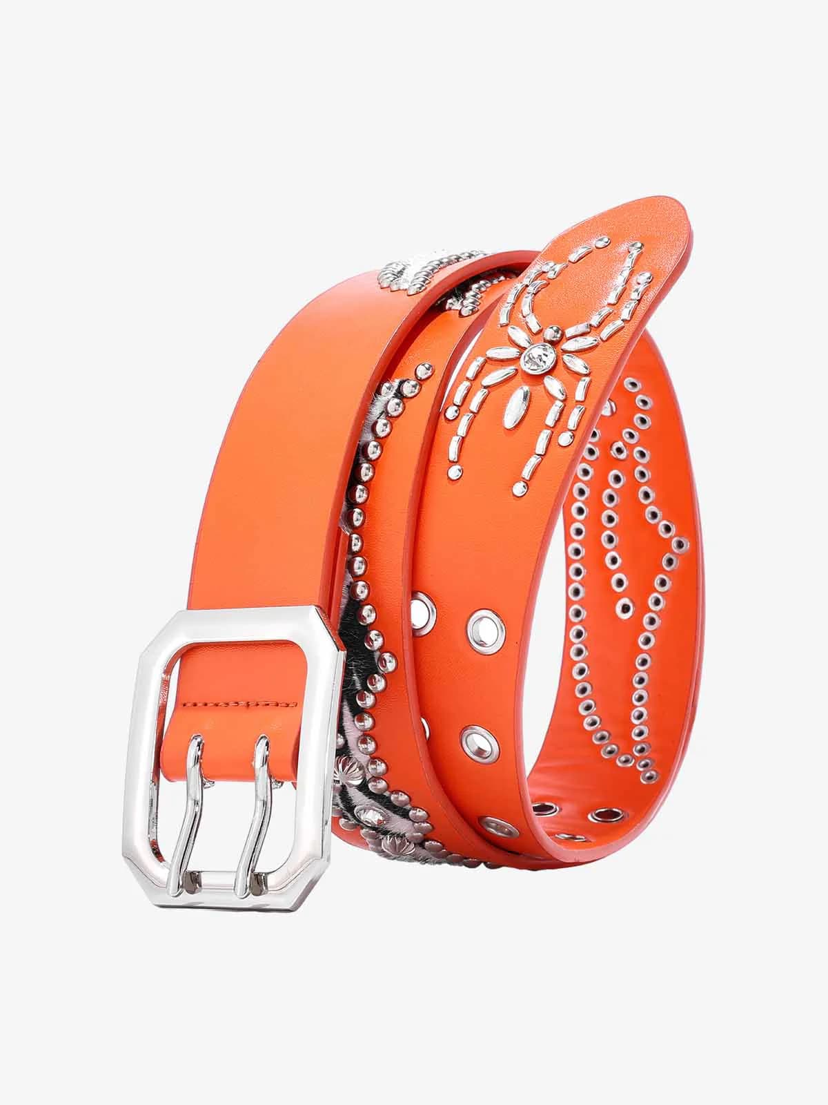 RETRO STUDDED ZEBRA PATTERN WIDE LEATHER BELT