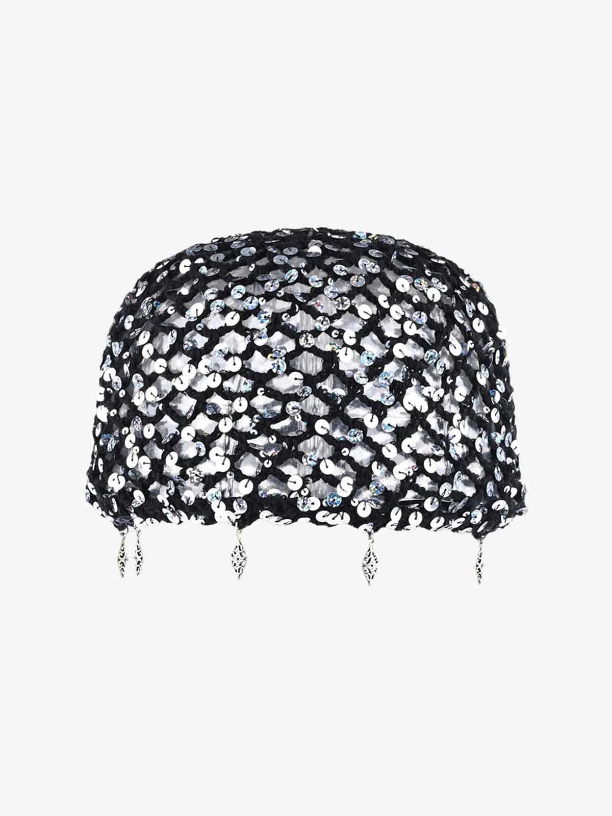 VINTAGE SEQUIN MESH BEADED FRINGE CAP
